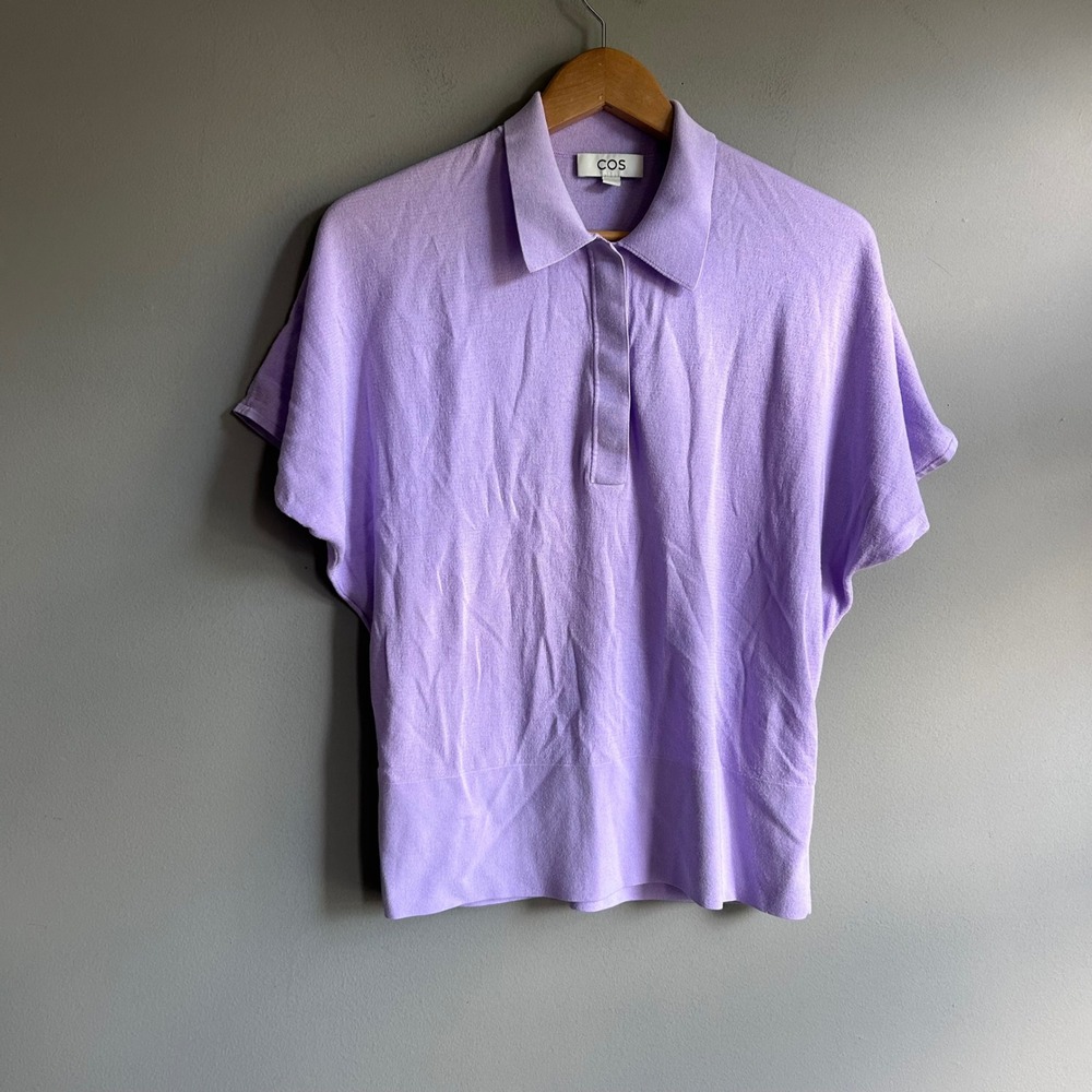 COS Purple Lyocell Blend Knit Polo Shirt Short Sleeve Dolman Women L